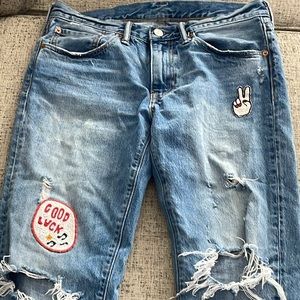 Levi's 511 Vintage Light Blue Distressed Jeans with Patches 32x34